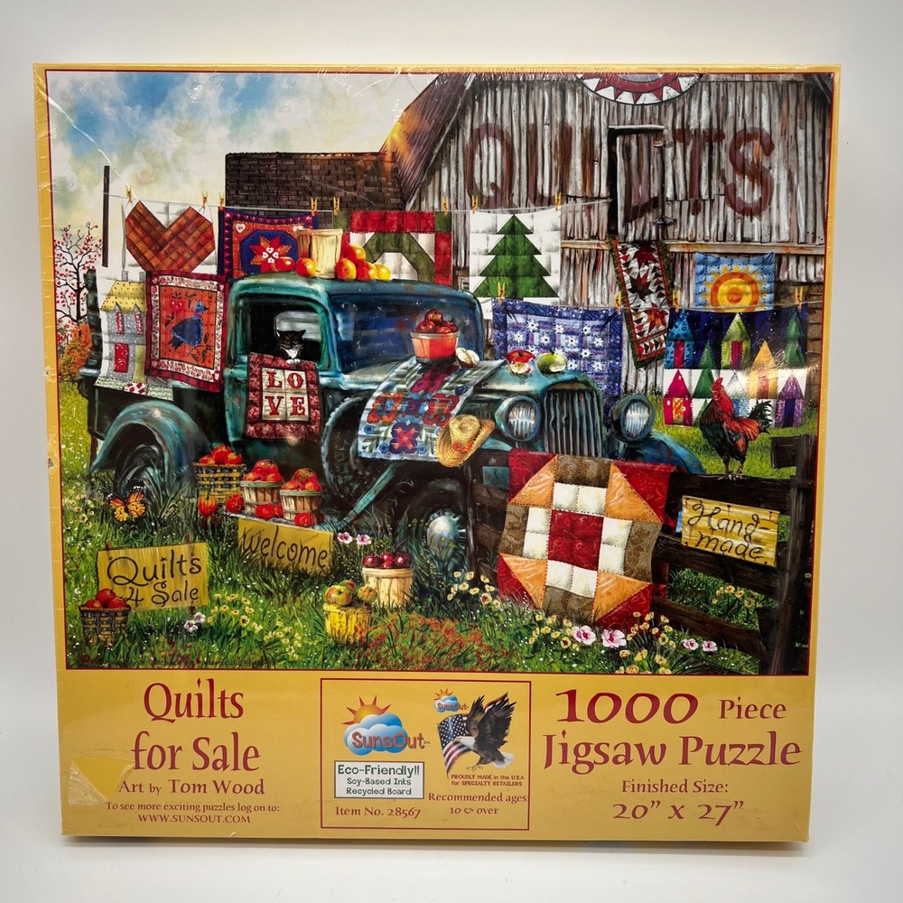 SunsOut Quilts for Sale Jigsaw Puzzle 1000pc Multicolor Tom Wood Art USA Made